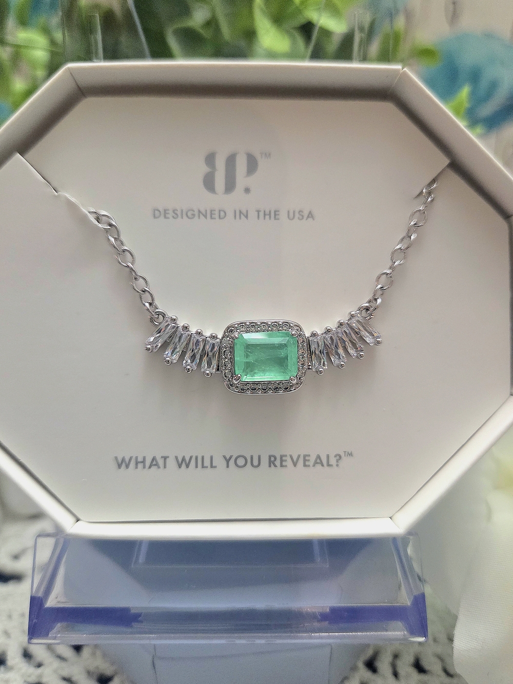 BP Necklace with Mint Green Touramaline On Rhodium Plating
